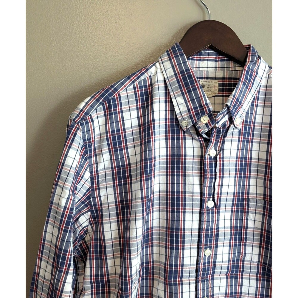 J. Crew Mens Large Red Plaid Sunwashed Oxford Shirt Button Down Cotton OCBD Ivy